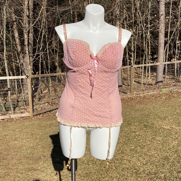 Torrid pink dots over nude corset style lingerie with garters size 44D, 2X - Picture 1 of 6